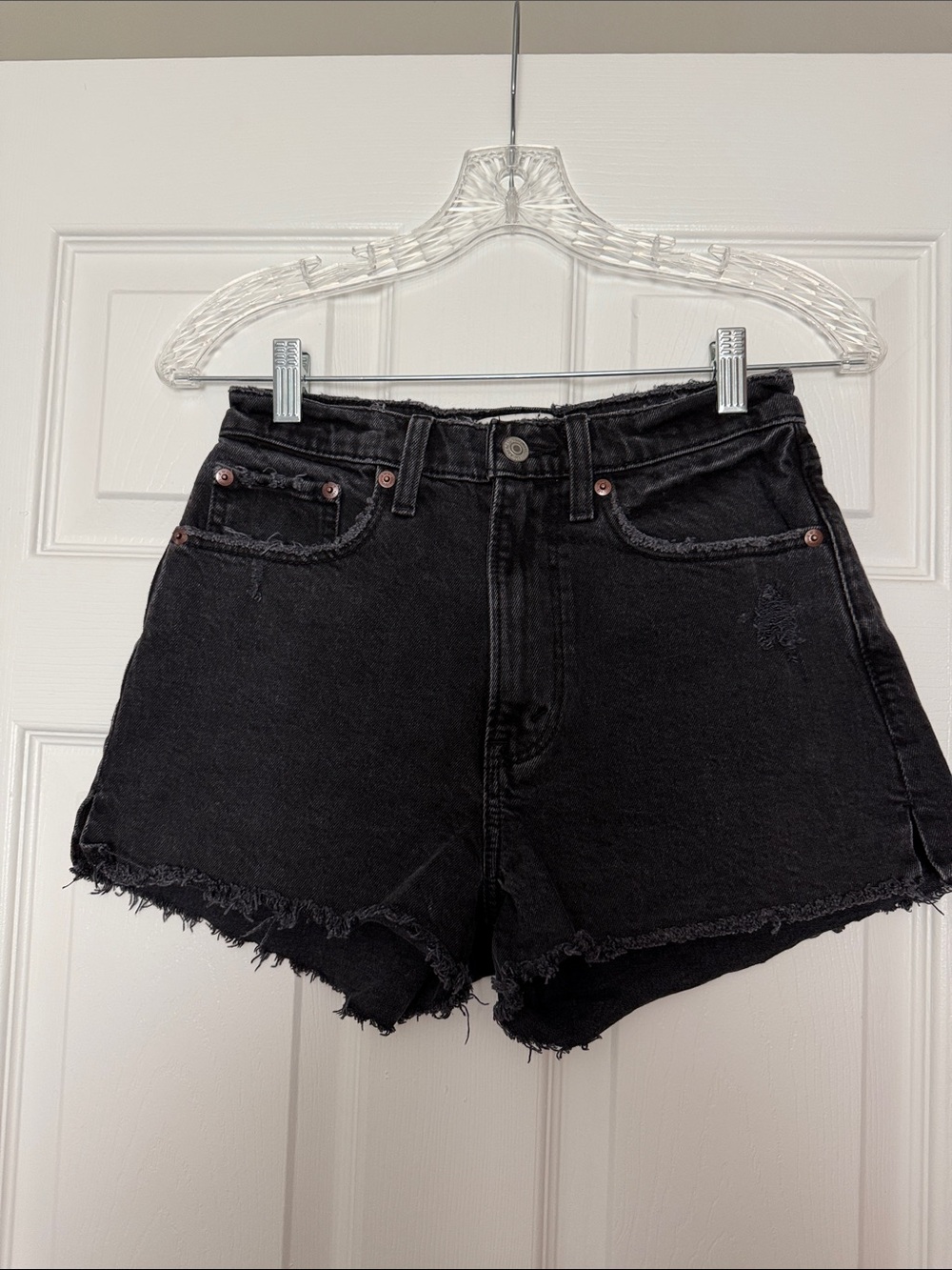 Abercrombie & Fitch Black Frayed Hem Denim Shorts